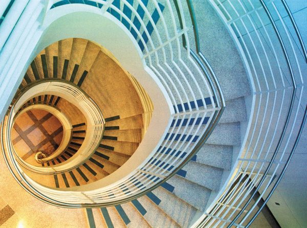 Spiral staircase viewed from the top.