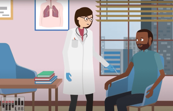 An illustration of a doctor giving a patient a vaccine.