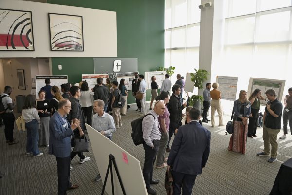 A portion of the poster session at the Biomedical Sciences Symposium on Sept. 9.