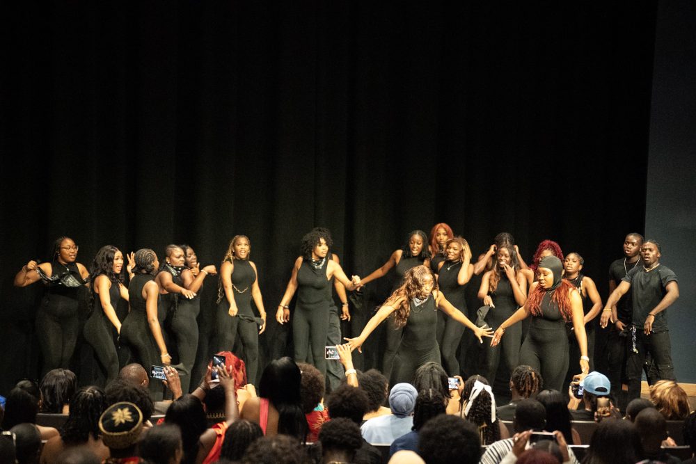 Photo of Ntasin onstage for an African Night dance performance.