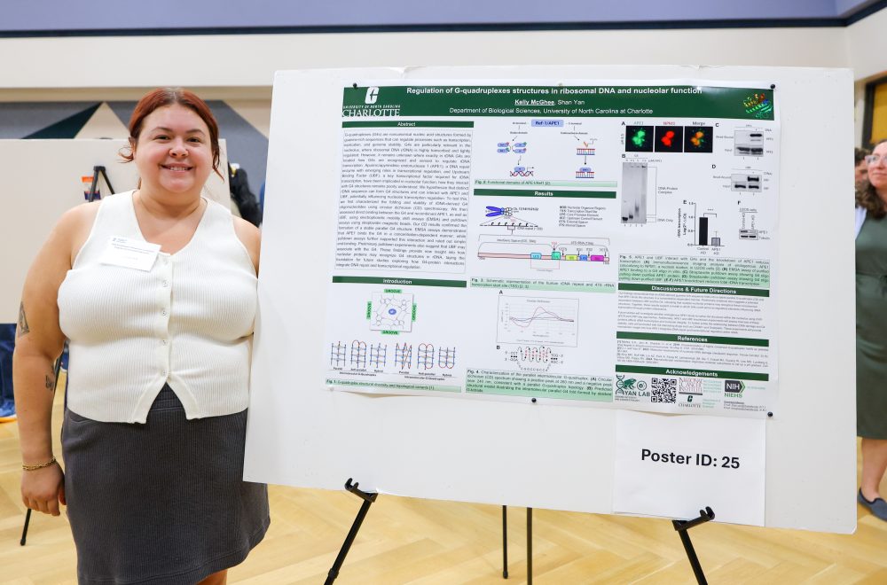 McGhee poses in front of her poster.