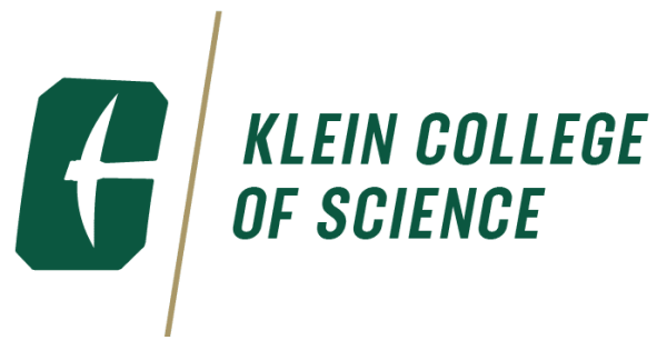 UNC Charlotte Klein College of Science logo consisting of a Large green "C," a gold slash, and "Klein College of Science" in green.